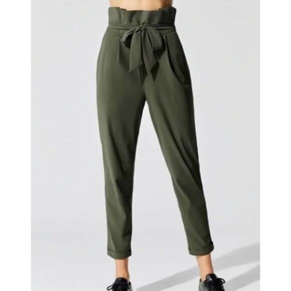 ONA Pants - ONA Women's Paper Bag Pants Army Green Small Athleisure Ankle Travel Stretch